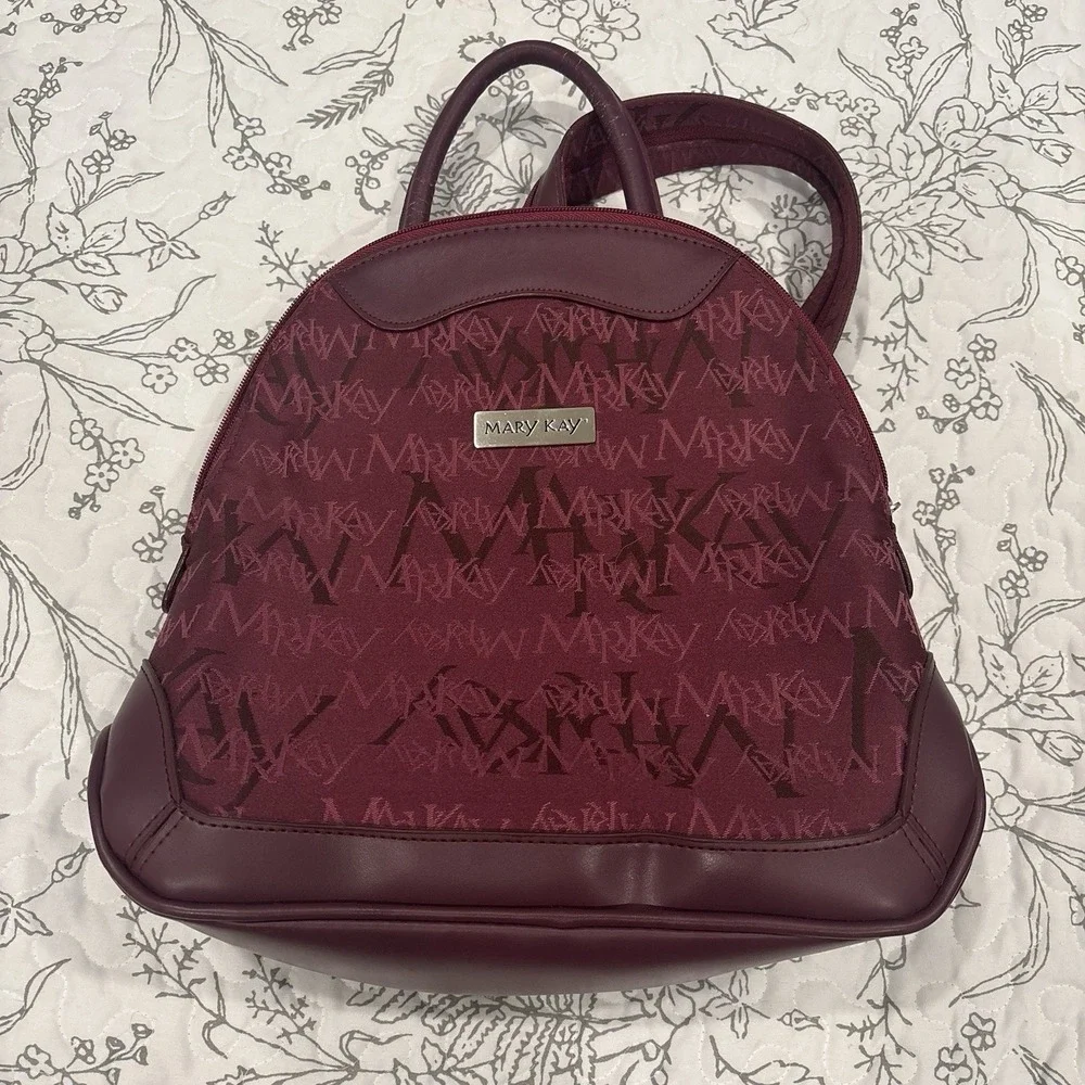 Mary Kay Backpack Purse Maroon Travel Tote W/ Zippered Pockets + Wallet